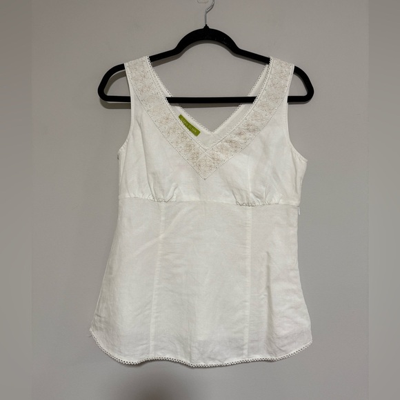 Sigrid Olsen Elegant White Lace Trim Beaded Linen Blend Babydoll Top Size 2 NWT - Picture 1 of 12